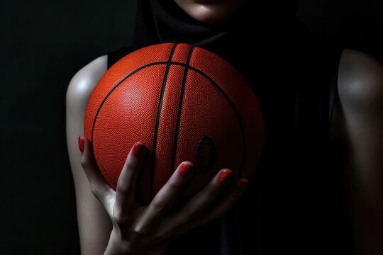 Sports photo, basketball player holding his ball. Generative AI
