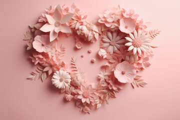 Naklejka premium greeting card in the shape of a pink heart. paper flowers for mother's day, March 8, birthday, wedding. AI generative