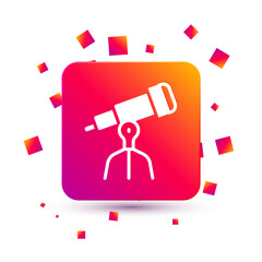 White Telescope icon isolated on white background. Scientific tool. Education and astronomy element, spyglass and study stars. Square color button. Vector