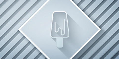 Paper cut Ice cream icon isolated on grey background. Sweet symbol. Paper art style. Vector