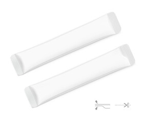 Blank stick bag mockup set. Front view. Vector illustration isolated on white background. Can be use for food, medicine, cosmetic and etc. EPS10.	
