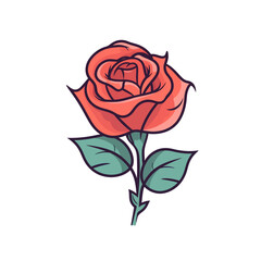 Flowers roses, red buds and green leaves. Isolated red rose. Vector illustration.