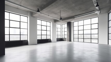 Fototapeta premium Empty office space with sweeping city views, a blank canvas ready for customization. Created by AI