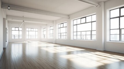 Naklejka premium Empty office space with sweeping city views, a blank canvas ready for customization. Created by AI