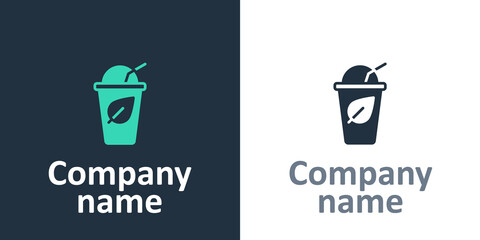 Logotype Cup of tea with leaf icon isolated on white background. Sweet natural food. Logo design template element. Vector