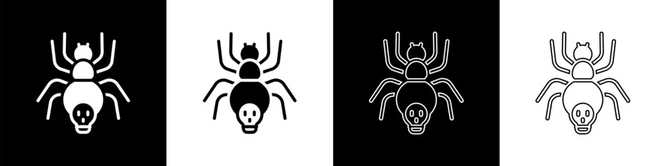 Set Poisonous spider icon isolated on black and white background. Happy Halloween party. Vector