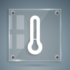 White Meteorology thermometer measuring icon isolated on grey background. Thermometer equipment showing hot or cold weather. Square glass panels. Vector