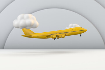 Yellow airplane a modern travel vacation concept. 3d render