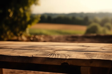 wooden table in a village. generative AI