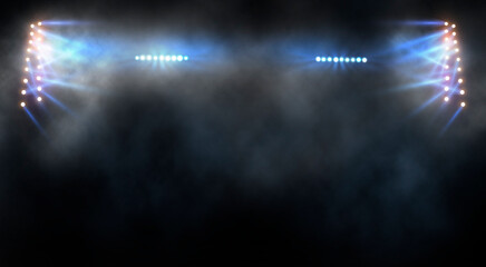 Bright stadium arena lights and smoke	