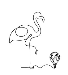 Silhouette of abstract flamingo and light bulb as line drawing on white