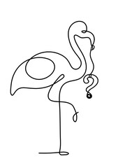 Silhouette of abstract flamingo and question mark as line drawing on white
