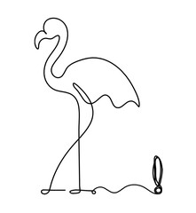 Silhouette of abstract flamingo and exclamation mark as line drawing on white