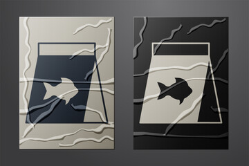 White Food for fish icon isolated on crumpled paper background. Paper art style. Vector