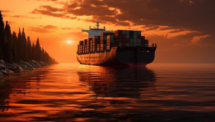 A photo large container ship sailing in ocean. Generative AI