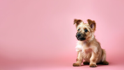 Australian terrier dog on pink background with copy space (Generative AI)