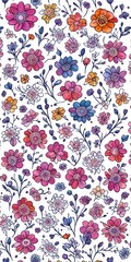 Seamless Flower pattern with white background and colorful Flowers 6000x12000 px