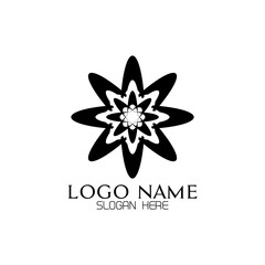 flower shaped logo, star shaped logo.