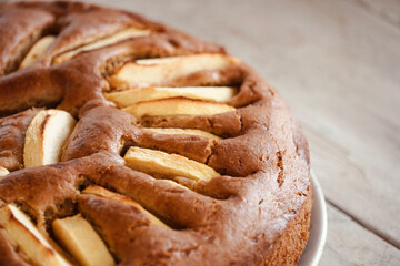 Homemade apple sponge cake. Apple pie.


