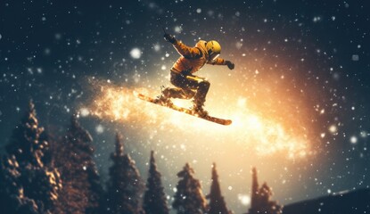 Obraz na płótnie Canvas Skier jumping on a snowy mountain. Generative AI