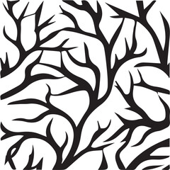 The black and white pattern of branches and leaves.
