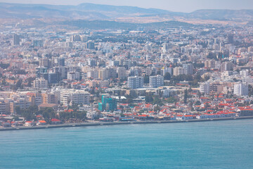 Larnaca Cyprus Aerial Panorama . Coastal city at Mediterranean Sea