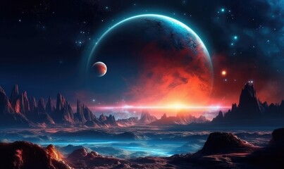 Space planets and stars in space. 3d landscape photo. Generative AI