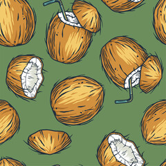 Tropical coconut. Coco cocktail. Exotic beach summer fruit. Hawaii nature drink bar