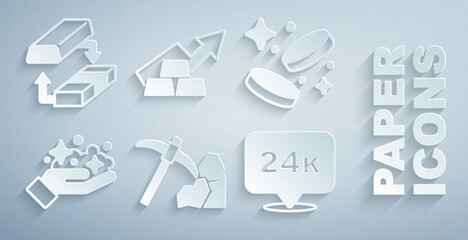 Set Gold mining, coin money, mine, bars 24k, Growth arrow with gold and exchange icon. Vector