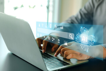 AI Artificial Intelligence technology digital for business industry analysis learning and communication system or automation robotic programming and futuristic concepts.