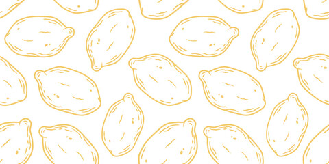 Summer exotic wallpaper with yellow lemons fruits. Seamless pattern with lemon