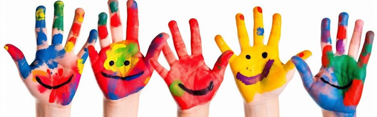 hand colorful fun child artist paint smile finger art concept. Generative AI.