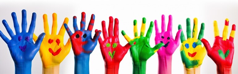 colorful concept child finger hand artist art paint smile fun. Generative AI.