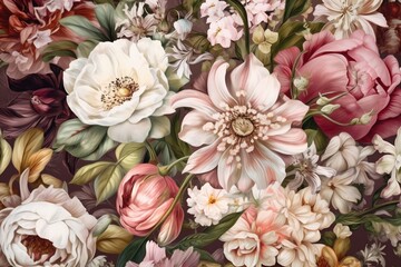 Obraz na płótnie Canvas peony watercolor flower botanical delicate seamless wallpaper background leaf design illustration. Generative AI.