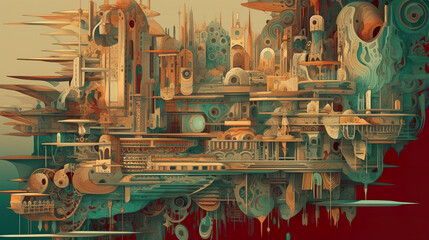 A digital painting of a futuristic city. Generative AI.