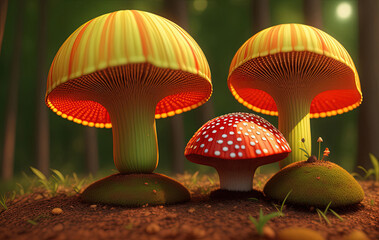 Fly Agaric in grass on a forest. Ai generated technology