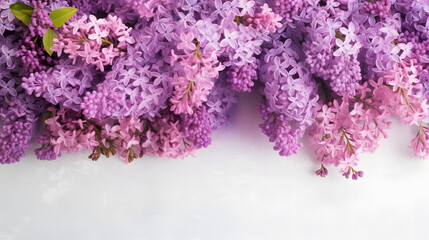 Obraz premium Lilac flowers border, purple and pink flowers, large banner size