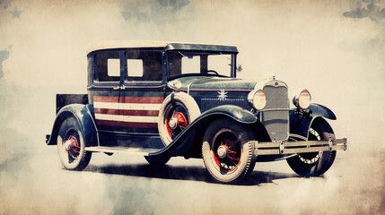 Vintage Red, White, and, Blue Car Background 