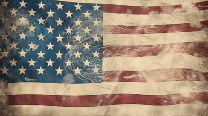 Vintage worn out American flag background created with Generative AI