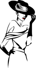 Fashion Glamour Magazine. Women Podium.Black Ink Drawing. EPS-10