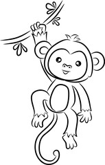 Monkey line art for coloring book page