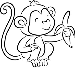 Naklejka premium Monkey line art for coloring book page