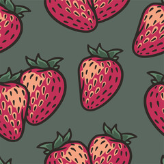 Strawberry berry seamless pattern for summer background. Eco fruit or organic nature ingredient for food market.