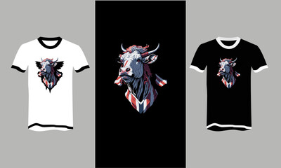 bull head and American flag front view t-shirt vector design