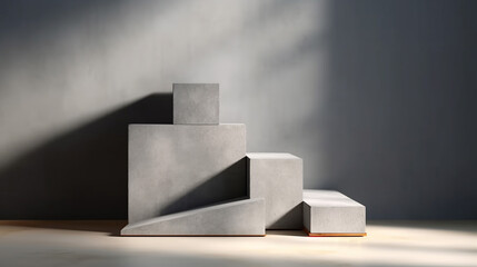 Three square geometric design step concrete podium. 