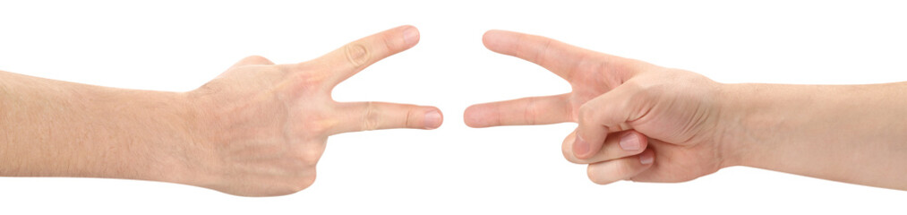 Hands showing two fingers, cut out