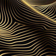 Pattern made of metalic golden waves on black background