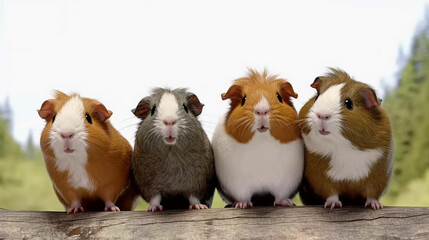 Small group of guinea pigs in outdoor photography. AI generated.