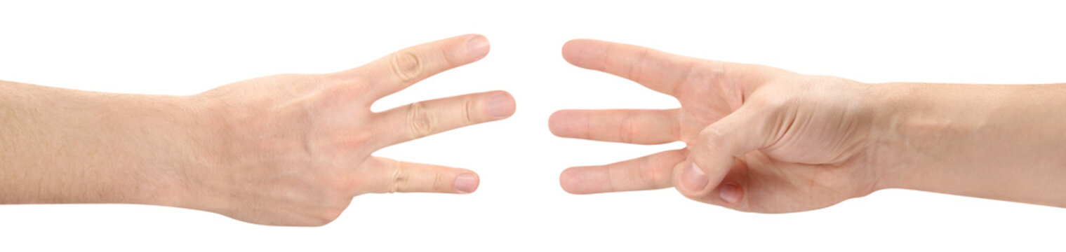 Hands showing three fingers, cut out