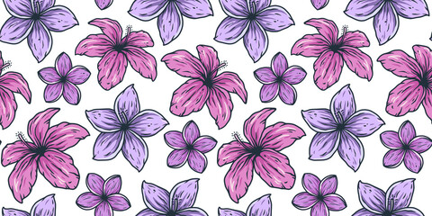 Hawaii flower seamless pattern. Nature tropical floral bud wallpaper for tiki bar. Exotic bloom or plant for hawaiian surf party
